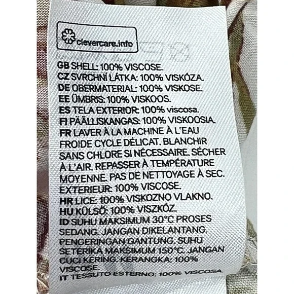 H&M Size 8 Women White Brown Floral Long Sleeve Button-Up Front Tie Top Blouse - Picture 10 of 10